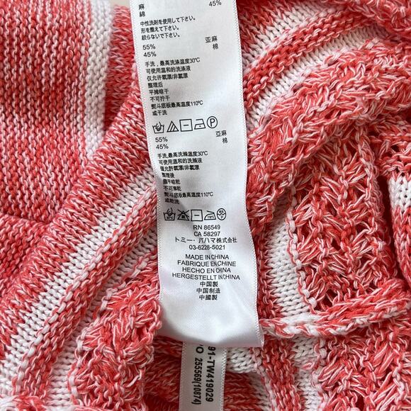 Tommy Bahama Striped Marled Linen-Blend Hoodie Pullover Dubarry Coral | Large - Picture 10 of 10